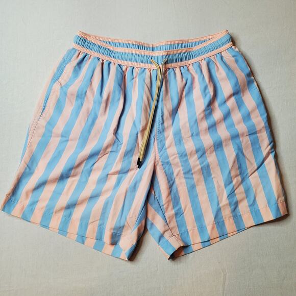 J. McLaughlin Men's Size S NWT Gibson Swim Trunks Regency Stripe Pink Blue - Picture 2 of 8